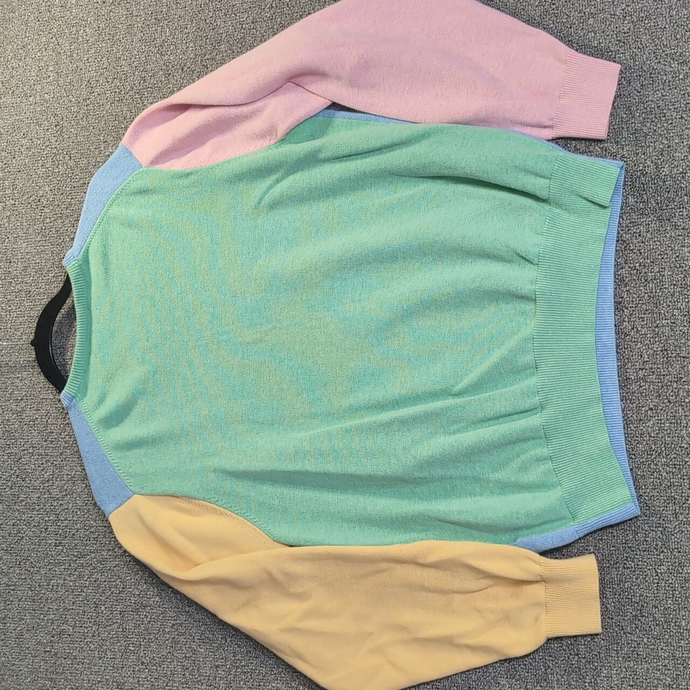 Vineyard Vines Pastel Colorblock V-Neck Sweater Size Large in Blue Pink Green - Picture 6 of 9